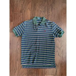 Ralph Lauren Green Blue Striped Red Logo Polo Medium
